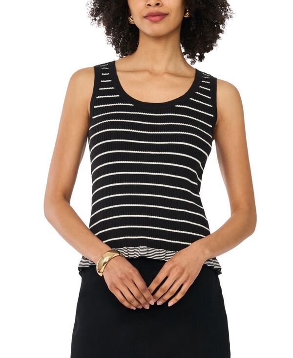 ヴィンスカムート レディース トップス タンクトップ リブ コットン Vince Camuto Womens Cotton Ribbed Striped Tank Top Rich Black ブラッ