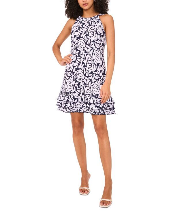 ミスク レディース トップス ワンピース A ライン プリント ノースリーブ MSK Womens Embellished Printed Sleeveless ALine Dress Navywhi