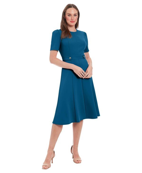 ロンドンタイムス レディース トップス ワンピース クレープチ ミディ スキューバ London Times Petite Fit Flare Scuba Crepe Midi Dress Legio