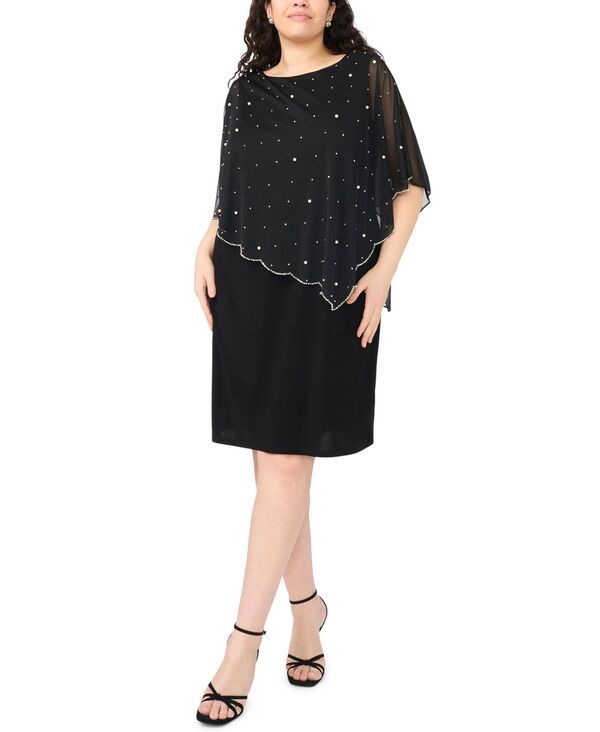 ミスク レディース トップス ワンピース ケープデザイン アシンメトリー プラスサイズ オーバーレイ キャップ ケープ MSK Plusize Asymmetrical Cape Overlay Dr