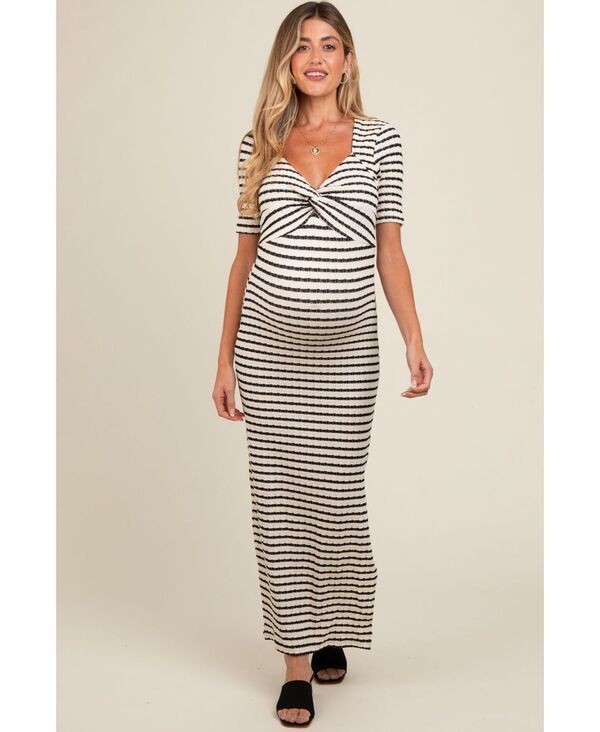 ピンクブラッシュ レディース トップス ワンピース ニット マタニティ マキシ Pinkblush Maternity Cream Sage Striped Knit Short Sleeve Max