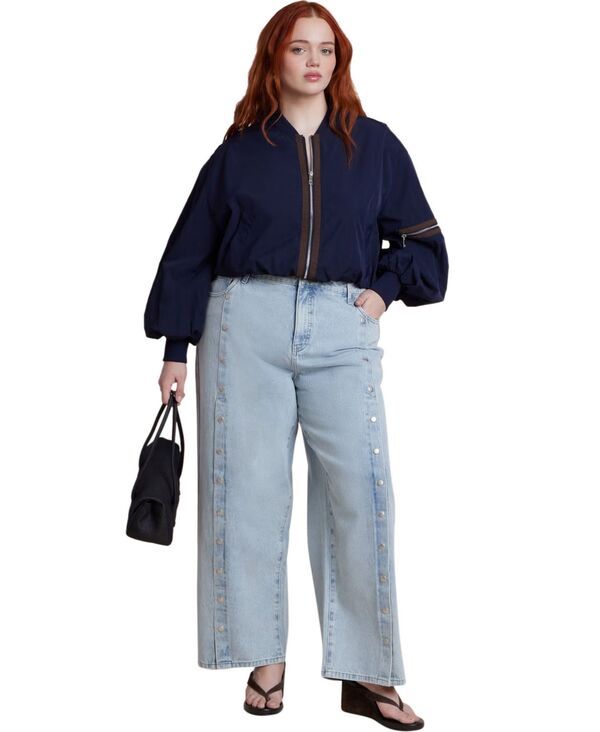 エロクイ レディース ボトムス デニムパンツ ミッドライズ ELOQUII Womensnap Front Midrise Jean Pastel blue ブルー