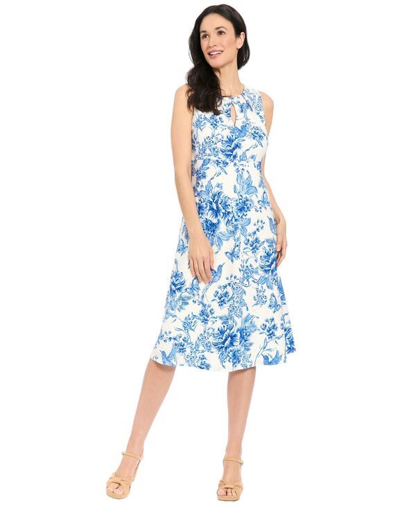 ロンドンタイムス レディース トップス ワンピース プチ ミディ ノースリーブ London Times Petite Sleeveless Keyhole Neck Midi Dressoft Wh