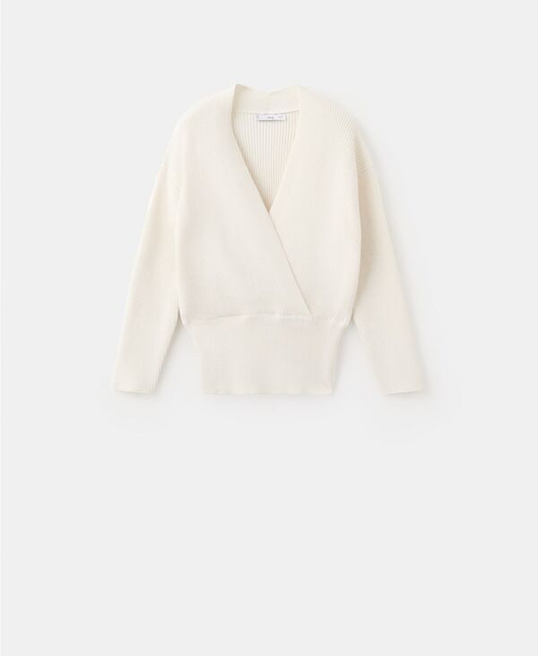 マンゴ レディース アウター ニット・セーター Vネック リブ MANGO Womens VNeck Ribbed Knit Sweater Ecru エクリュ