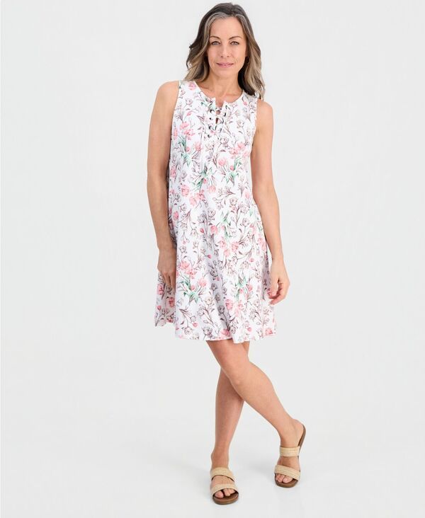 スタイルアンドコー レディース トップス ワンピース プチ プリント ノースリーブ レース ニット Style Co Petite Printed Knit Sleeveless LaceUp Dre