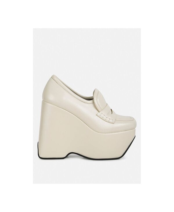 ラグアンドコー レディース シューズ スリッポン・ローファー プラットフォーム Rag Co GILLIAM Womens High Platform Wedge Loafers Light beig