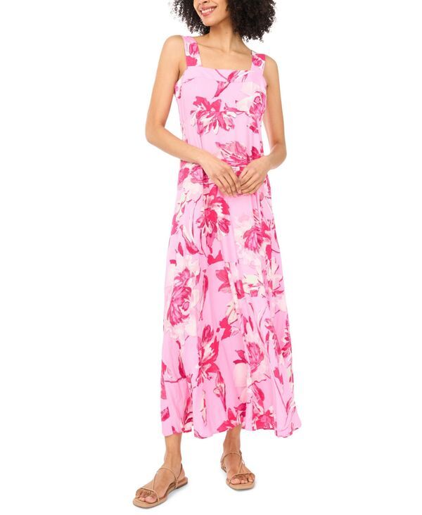 ヴィンスカムート レディース トップス ワンピース フラワー柄 ノースリーブ シャーリング マキシ フラワー Vince Camuto Womens Floral SquareNeck Smocked