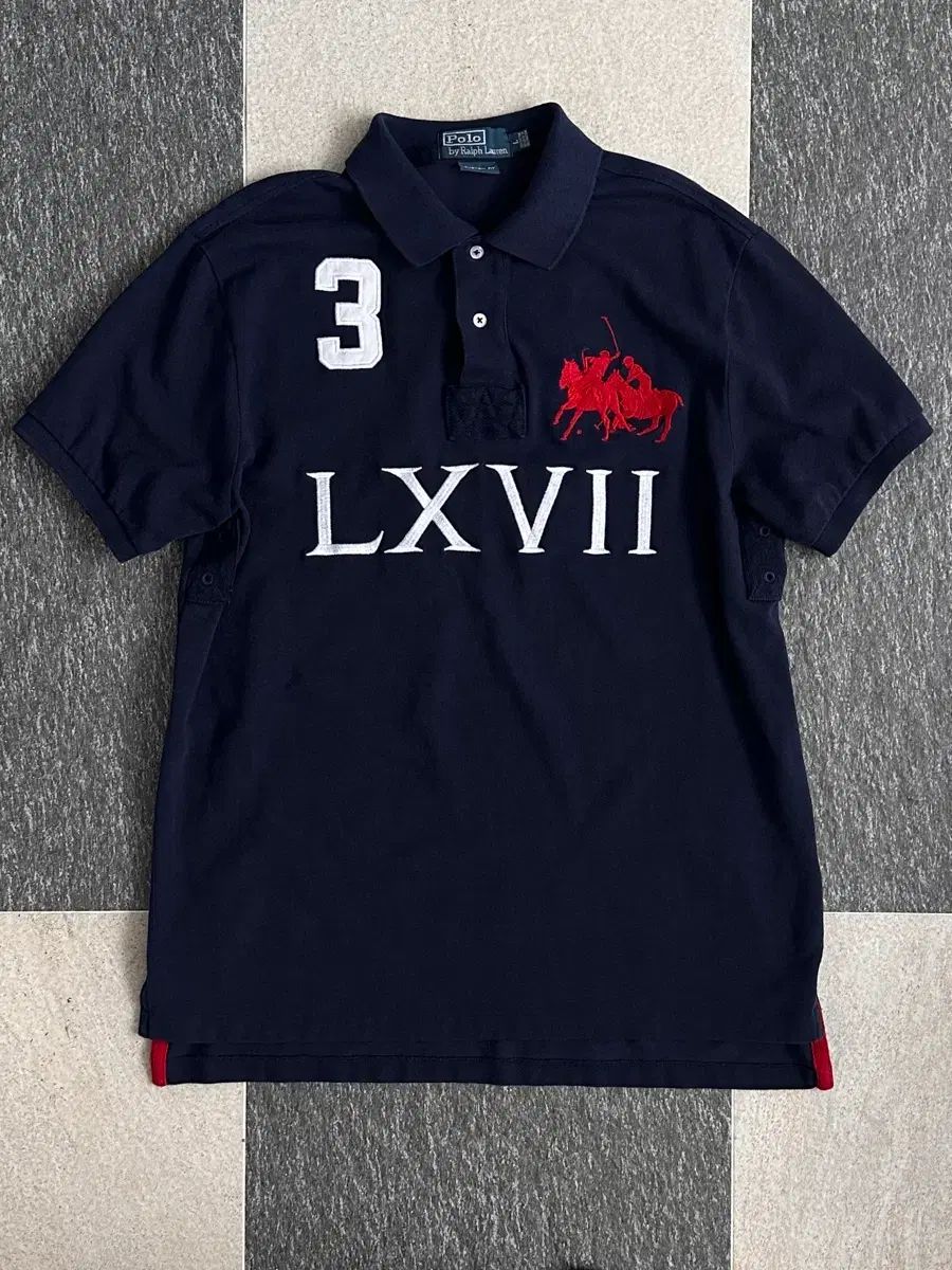 ポロラルフローレン ネイビー ダブル ビックポニー ラグビー カラーTシャツ