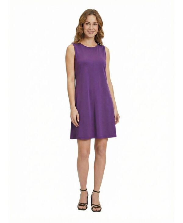 24 セブンコンフォート レディース トップス ワンピース プチ ミニ 24seven Comfort Apparel Petite Round Neck Mini Dress Purple パープル