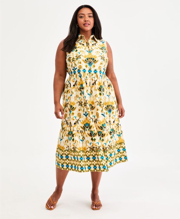 カスパール レディース トップス ワンピース ティアード プラスサイズ ミディ ノースリーブ Kasper Plusize Sleeveless Colla red Midi Tieredress B