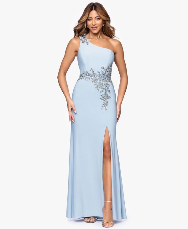 エスケープ レディース トップス ワンピース プチ ワンショルダー XSCAPEtite OneShoulder Applique Ball Gown Blue Gold ブルー