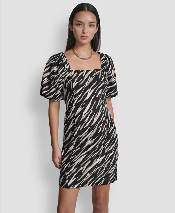 ダナ キャラン ニューヨーク レディース トップス ワンピース プリント パフスリーブ DKNY Womens PuffSleeve Square Neck Printedress Concrete