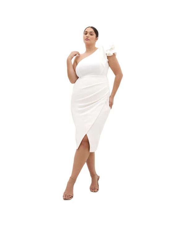シティーシック レディース トップス ワンピース プラスサイズ CITY CHIC Plusize Milani One Shoulder Dress Ivory アイボリー