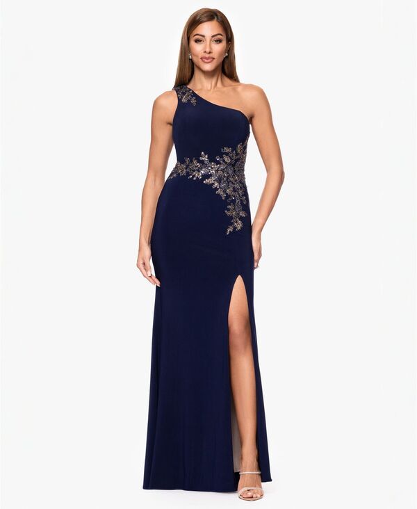 エスケープ レディース トップス ワンピース プチ ワンショルダー XSCAPEtite OneShoulder Applique Ball Gow navy ネイビー