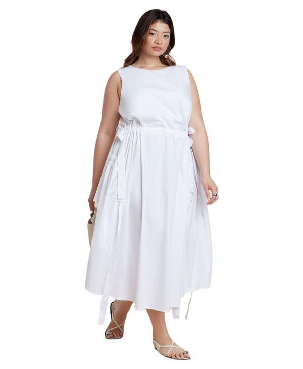 エロクイ レディース トップス ワンピース ミディ ELOQUII Womens Cinch Waist Poplin Midi Dress Bright white ホワイト