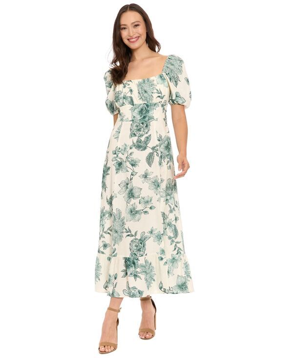ロンドンタイムス レディース トップス ワンピース プチ プリント パフスリーブ London Times Petite Printed PuffSleeve Dress Whiteblue ホワイト