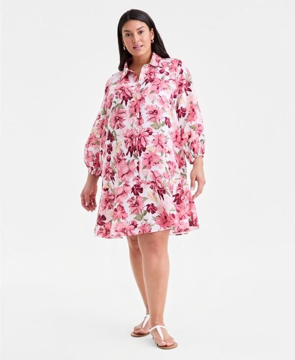 チャータークラブ レディース トップス ワンピース リネン Charter Club Womens 100 Linen ButtonFront 34Sleeve Dress Pink Garden F