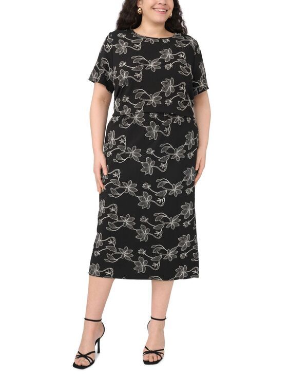 ヴィンスカムート レディース ボトムスカート フラワー柄 プラスサイズ ミディ 刺繍 フラワー Vince Camuto Plusize Floral Embroide red PullOn Midi