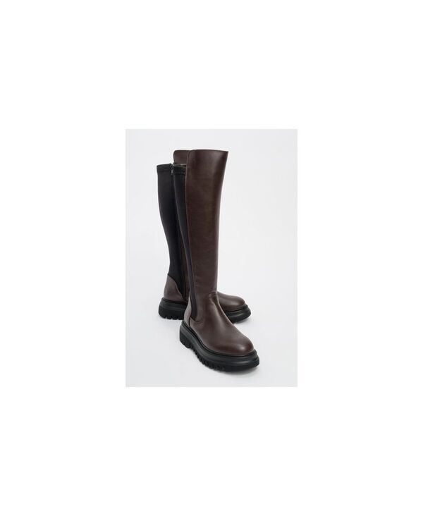 プロローグシューズ レディース ブーツ・レインブーツ Prologue Shoeshadow Knee High Boot Women Brown faux leather ブラウン