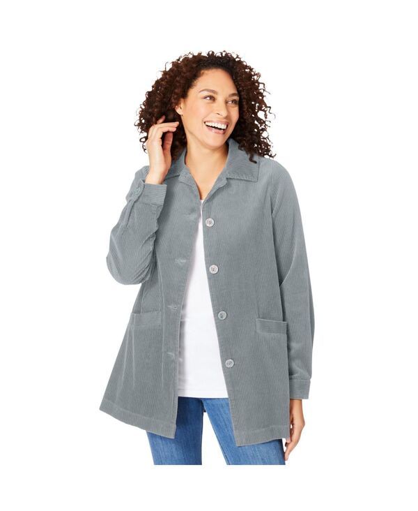 ウーマン ウィズイン レディース アウター ジャケット・ブルゾン コーデュロイ Woman Within Womens Within PleatBack Corduroy Jacket Gunmeta