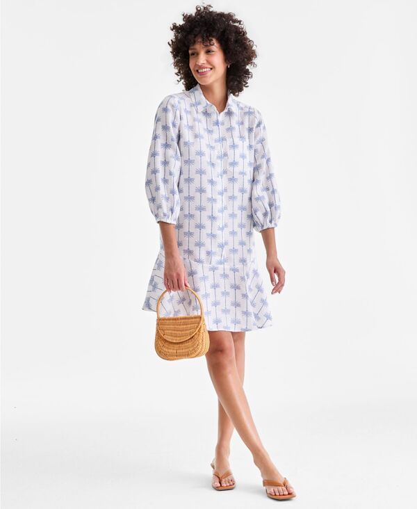 チャータークラブ レディース トップス ワンピース リネン Charter Club Womens 100 Linen ButtonFront 34Sleeve Dress Palm Bright W
