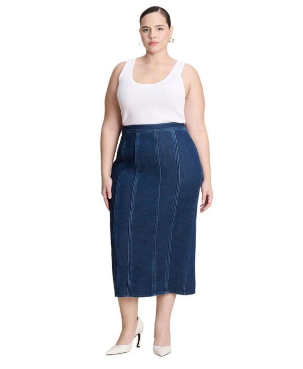 エロクイ レディース ボトムスカート デニム ELOQUII Womenseamedenim Column Skirt Medium wash デニム
