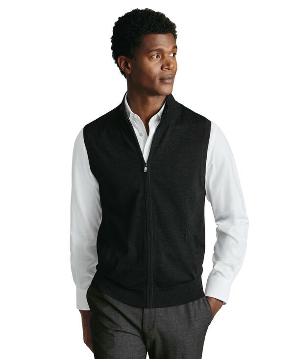 チャールズティリット メンズ アウター ニット・セーター ジレ Charles Tyrwhitt Mens RegularFit Gilet Sweater Charcoal Gray チャコール