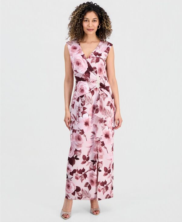 コネクテッド レディース トップス ワンピース フラワー柄 プチ プリント ノースリーブ フラワー Connected Petite Floral Print Sleeveless Gown Mauv