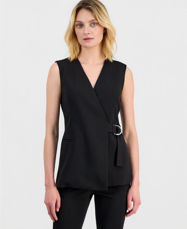 アンクライン レディース アウター ジャケット・ブルゾン ノースリーブレザー Anne Klein Womensleeveless DRing Wrap Blazer Anne Black ブラック