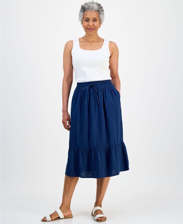スタイルアンドコー レディース ボトムスカート プチ ミディ コットン Style Co Petite Cotton Gauze Midi Skirtrue Indigo インディゴ