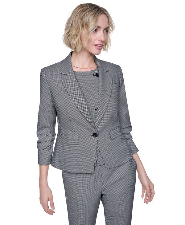 ダナ キャラン ニューヨーク レディース アウター ジャケット・ブルゾン プチ ブレザー DKNY Petite Houndstooth OneButtonotch Collar Blazer Bla