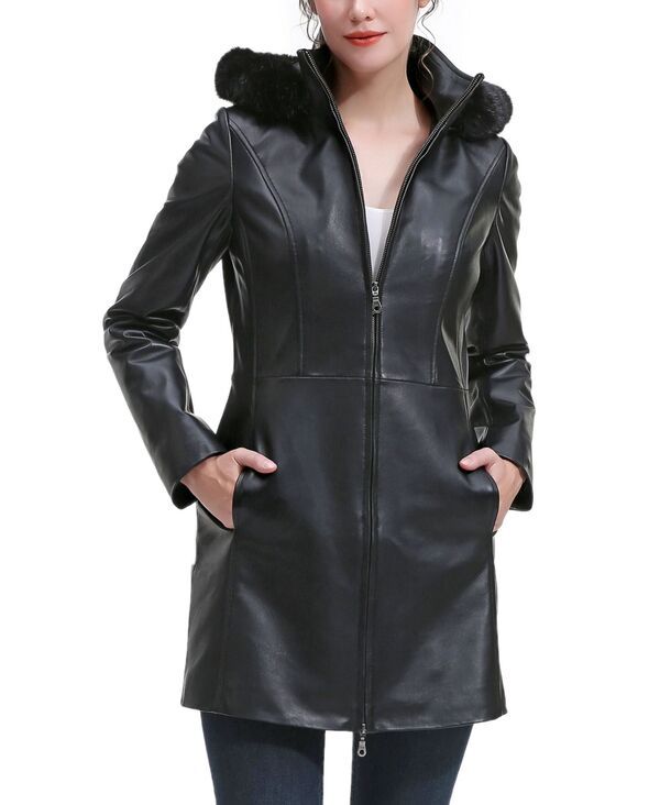 ビージーエスディー レディース アウター ジャケット・ブルゾン パーカー コート レザー BGSD Womens Women Greta Leather Parka Coat Black ブラック
