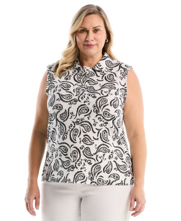 ラファエラ レディース トップス ポロシャツ プラスサイズ プリント フリル ノースリーブ Rafaella Plusize Paisley Print Ruffle Trim Sleeveless