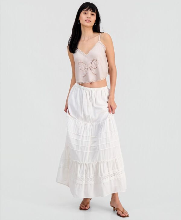 アンドノウディス レディース ボトムスカート ティアード コットン マキシ And Now This Juniors Cotton Tie red TieWaist Maxi Skirt Calla
