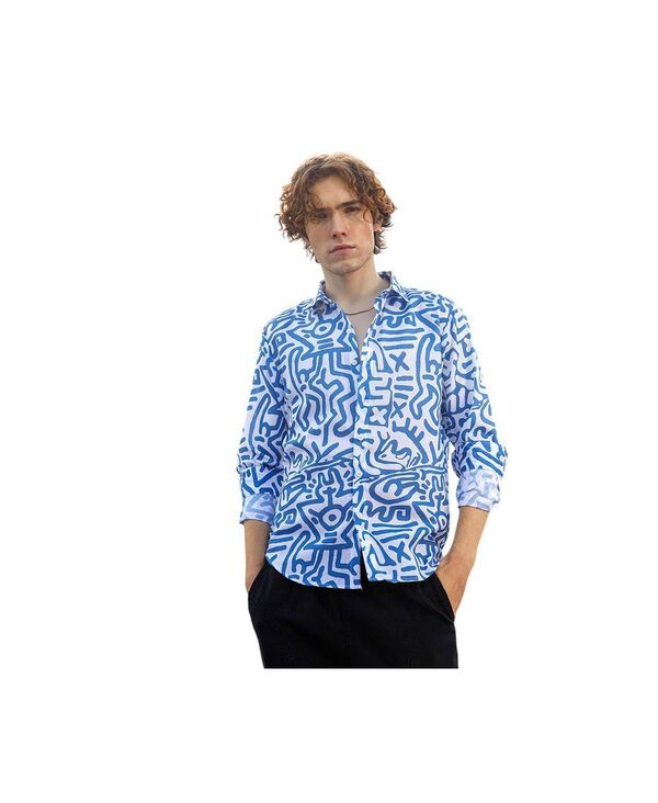 キャンパスストラ メンズ トップス シャツ コントラスト Campusutra Mens Contrast Graffiti Shirt Blue ブルー