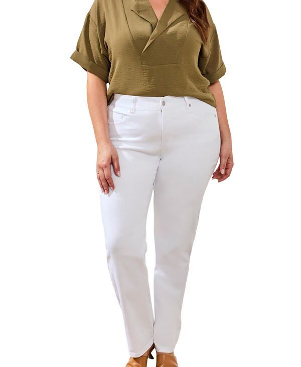 トリバル レディース ボトムス デニムパンツ ストレート プラスサイズ ジーンズ TRIBAL Plusize Sophia Curvy Straight Leg Jeans White ホワイト