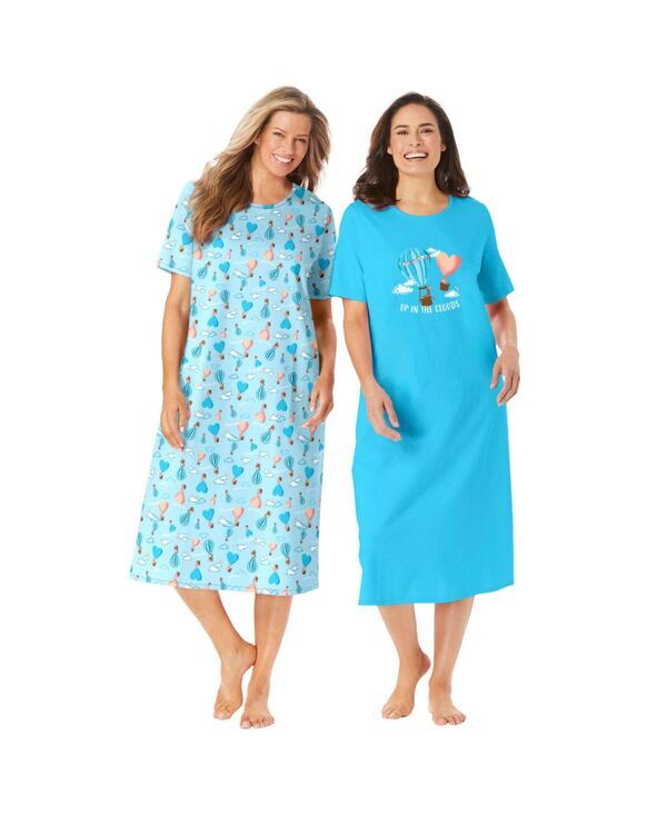 ドリームスアンドコー レディース アンダーウェア ナイトウェア シャツ Dreams Co Womens Dreams and Co 2Pack Long Sleepshirts Caribbean