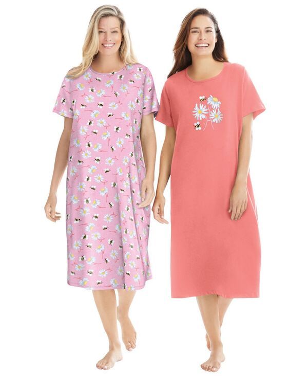ドリームスアンドコー レディース アンダーウェア ナイトウェア シャツ Dreams Co Womens Dreams and Co 2Pack Long Sleepshirtsweet coral 13,634円