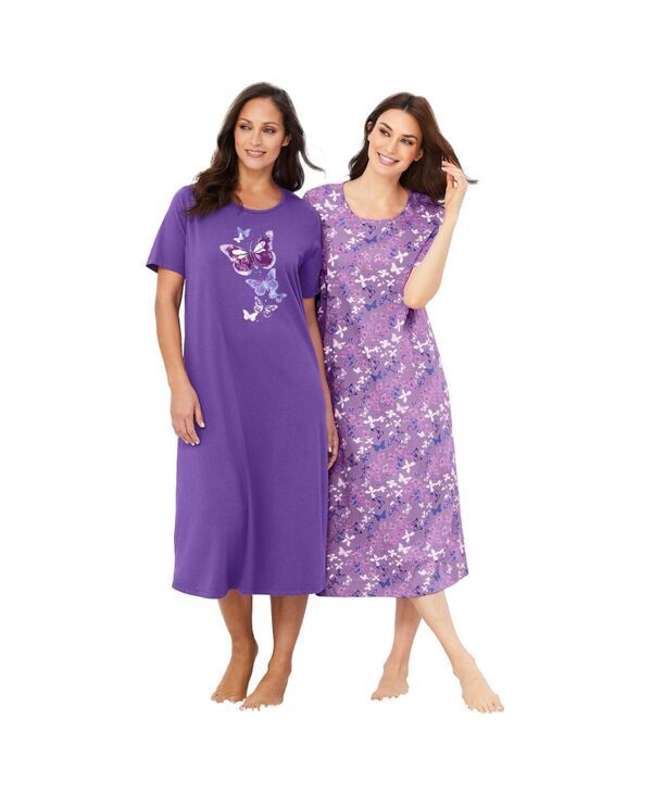 ドリームスアンドコー レディース アンダーウェア ナイトウェア シャツ Dreams Co Womens Dreams and Co 2Pack Long Sleepshirts Plum burst