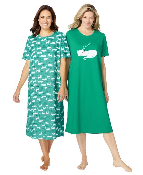 ドリームスアンドコー レディース アンダーウェア ナイトウェア シャツ Dreams Co Womens Dreams and Co 2Pack Long Sleepshirts Tropical e