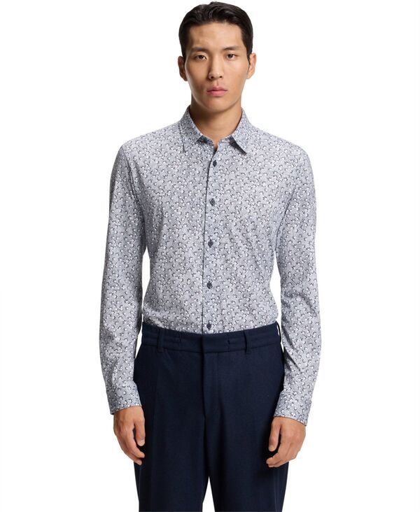 ヒューゴボス メンズ トップス シャツ プリント コットン Hugo Boss Mens Printed Cotton Blend SlimFit Dresshirt Dark Blue ブルー 28,324円