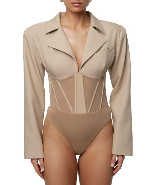 ジェイラックスレーベル レディース アウター ジャケット・ブルゾン ダウン ブレザー ボディースーツ JLUXLABEL Womens Downtown Blazer Bodysuit Beige ベ