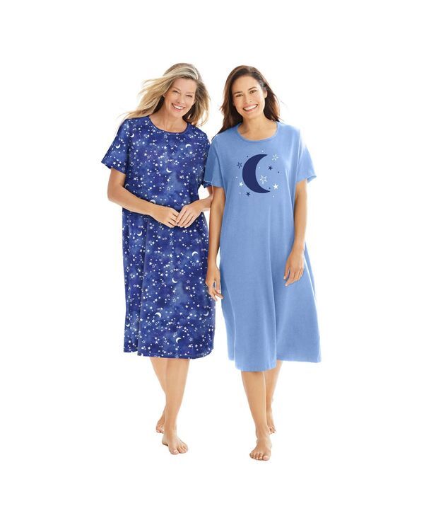ドリームスアンドコー レディース アンダーウェア ナイトウェア シャツ Dreams Co Womens Dreams and Co 2Pack Long Sleepshirts French blu