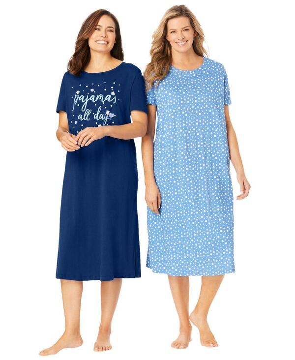 ドリームスアンドコー レディース アンダーウェア ナイトウェア シャツ Dreams Co Womens Dreams and Co 2Pack Long Sleepshirts Evening bl