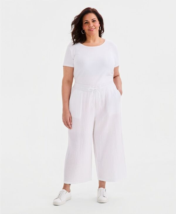 スタイルアンドコー レディース ボトムス カジュアルパンツ プラスサイズ コットン クロップド Style Co Plusize Cotton Gauze Croppedrawstring Pants