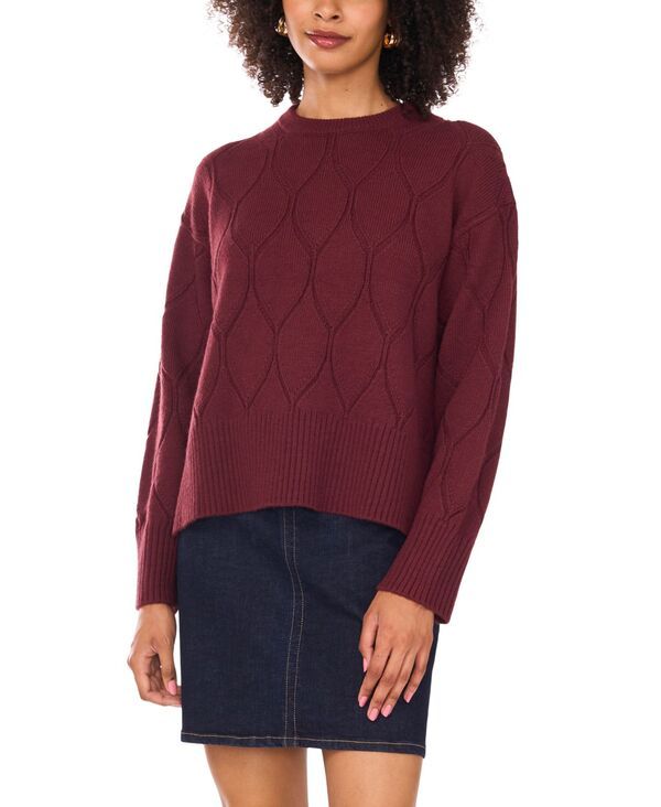 ヴィンスカムート レディース アウター ニット・セーター クルーネック 長袖 Vince Camuto Womens Crewneck Textu red Knit Pattern LongSleev
