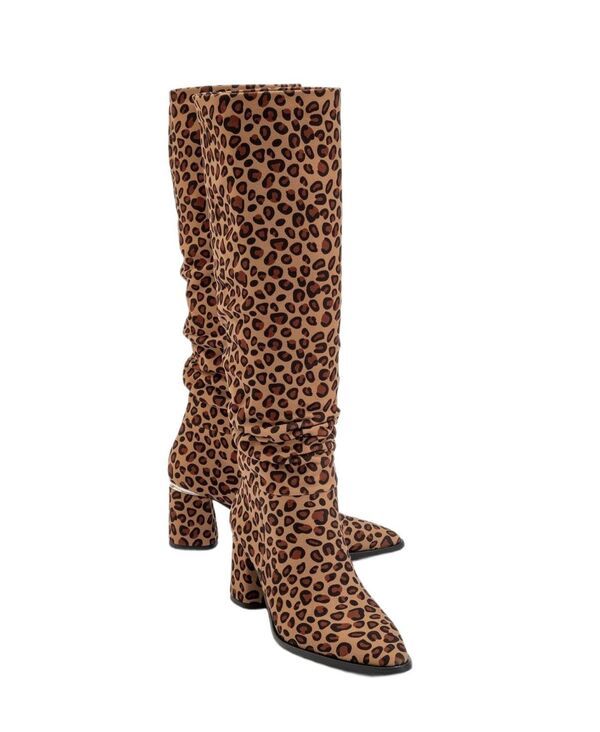 プロローグシューズ レディース ブーツ・レインブーツ ヒール Prologue Shoes Womens Vianella Block Heel Knee High Boot Leopard faux