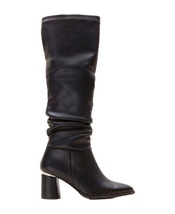 プロローグシューズ レディース ブーツ・レインブーツ ヒール Prologue Shoes Womens Vianella Block Heel Knee High Boot Black faux l