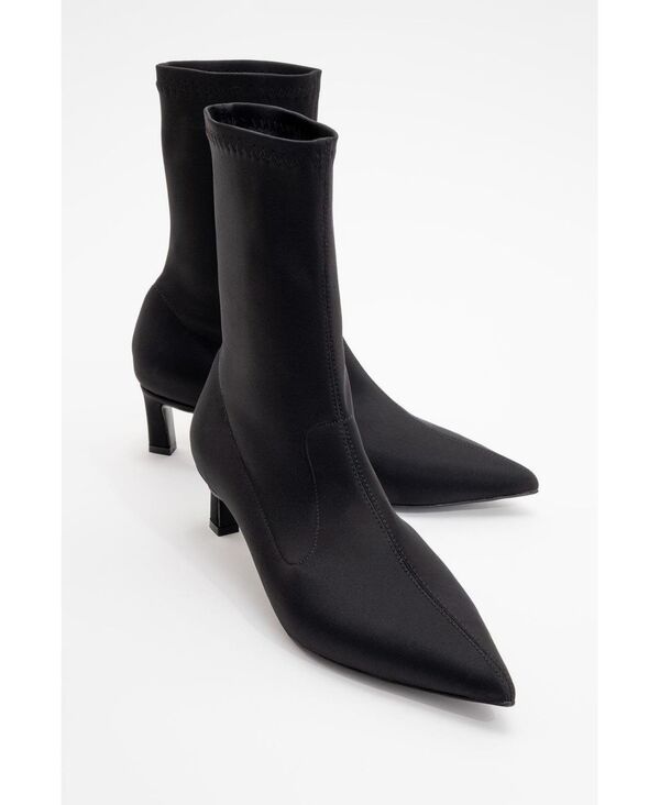 プロローグシューズ レディース ブーツ・レインブーツ Prologue Shoes Lewin Pointed Toe Stiletto Boot Black faux stretch leather