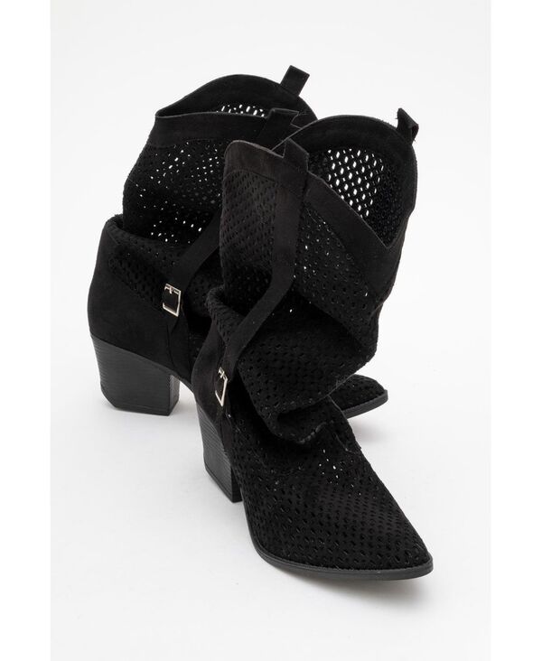 プロローグシューズ レディース ブーツ・レインブーツ ヒール Prologue Shoes Larry Elasticated Block Heel Boot Black faux leather ブ